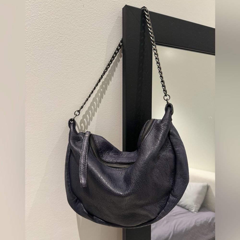 Free People Black Leather Hobo with Gunmetal Chain